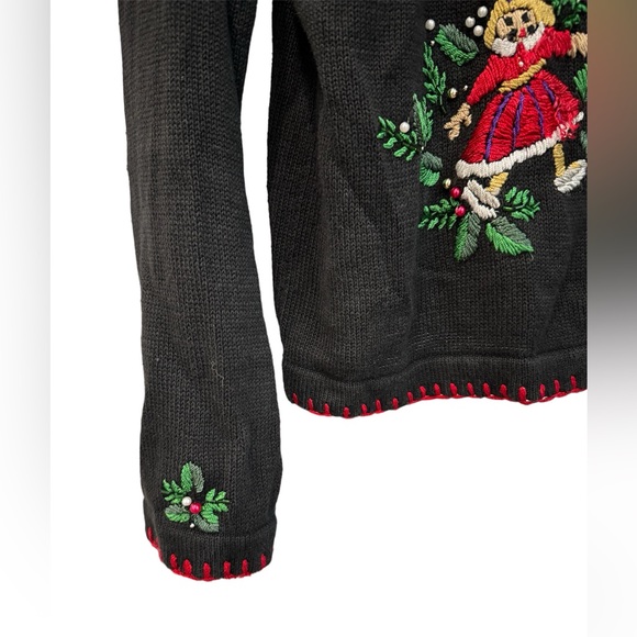 B.P Design Size L Black W Embroidered Beaded Ornaments Cardigan Sweater - Picture 4 of 6